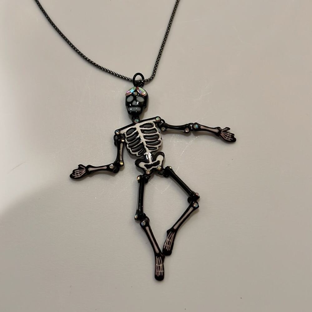 Betsey Johnson Hematite Tone Just Treats Skeleton Glow Pendant Necklace - Picture 3 of 6
